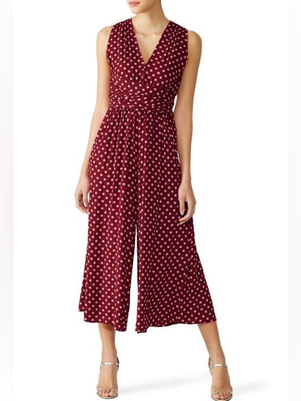 kate spade Lia Dot Burgundy Polka Dot Sleeveless Wide-Leg Jumpsuit